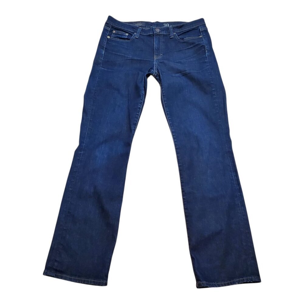 J. CREW SZ 30 Short Bootcut, Dark Indigo Wash, Distressed, 5 Pocket Blue Jeans